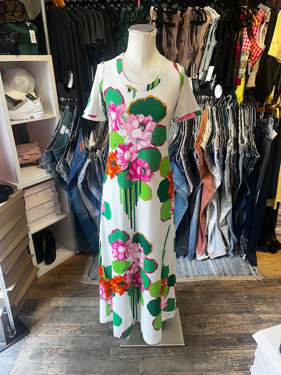 Vintage 70s polyester floral maxi dress - image 1
