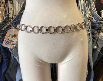 Vintage 1990s Circle Industrial Chain Link Silver Belt