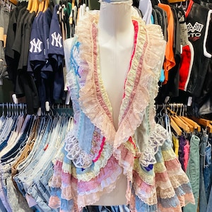 Vintage 1990’s Upcycled Lace Denim Vest