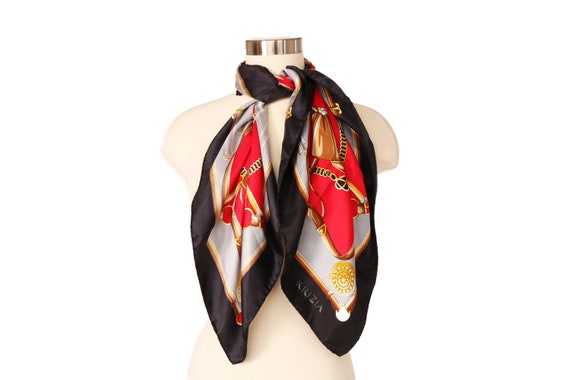 Vintage Krizia Baroque Print Silk Scarf | Gold Ch… - image 1