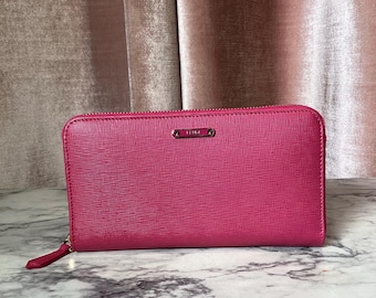 Vintage Y2K Fendi Zip- Around leather wallet - fuchsia/ gold