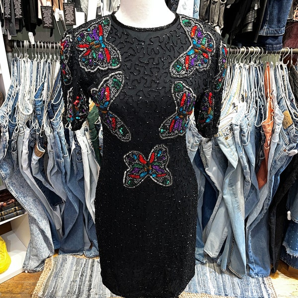Vintage 80’s Butterfly sequin dress