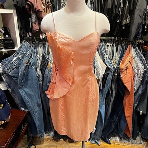 Vintage 80s salmon origami ruffle boned shift dress