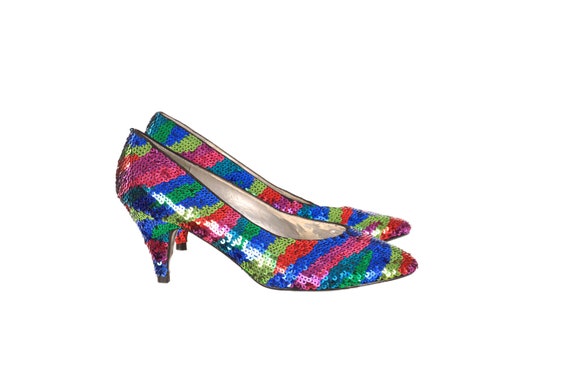 rainbow sequin heels