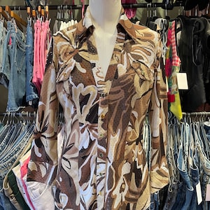 Vintage y2k Caché Sequin Disco Snap Button Down Blouse