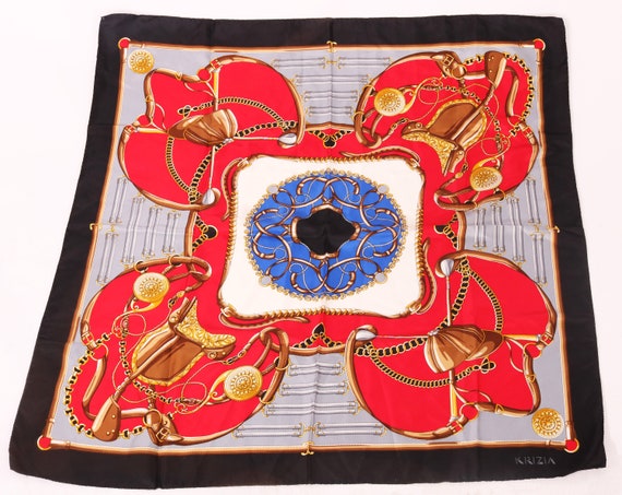 Vintage Krizia Baroque Print Silk Scarf | Gold Ch… - image 2