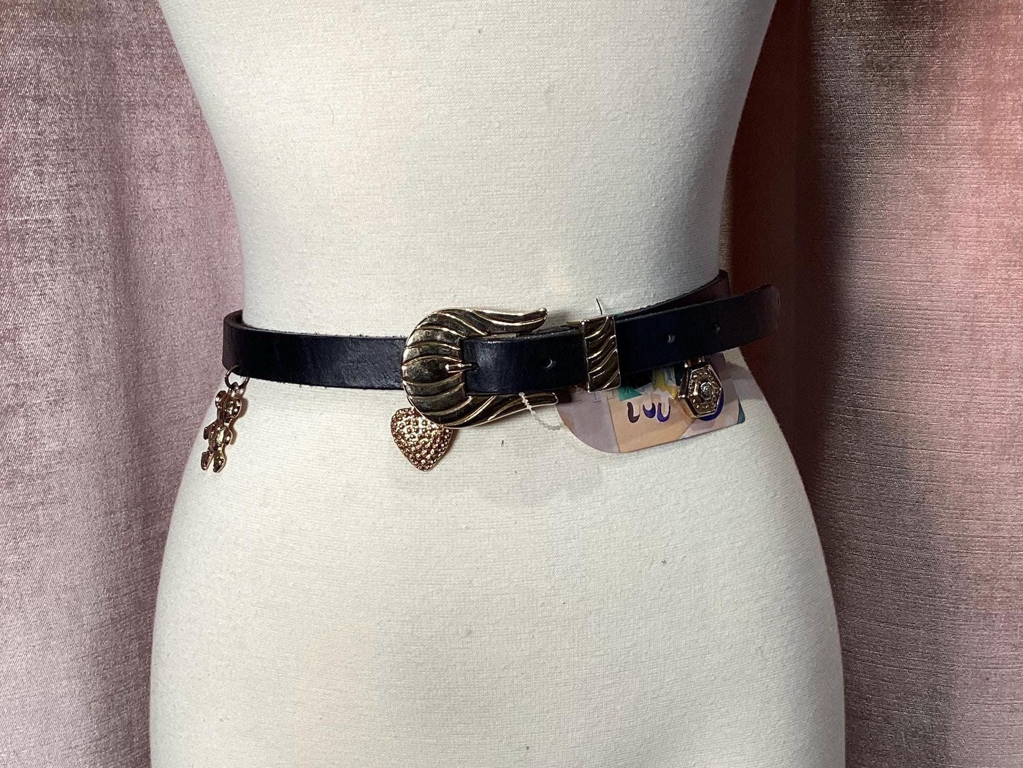 Vintage 1980's Leather Schiaparelli Moschino Inspired Charm Belt