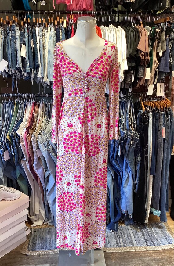 knee length dresses for ladies Boden Cassie Devore Long Sleeve Midi Dress in Pink Peony Dainty Medley at Nordstrom, Size 8