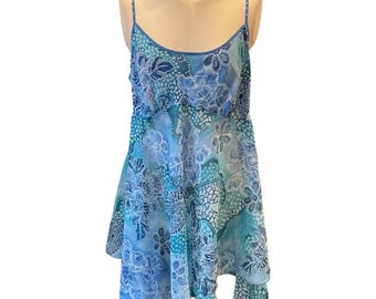 Vintage Y2K California Dynasty Blumen Print Perlen Babydoll Slip Kleid