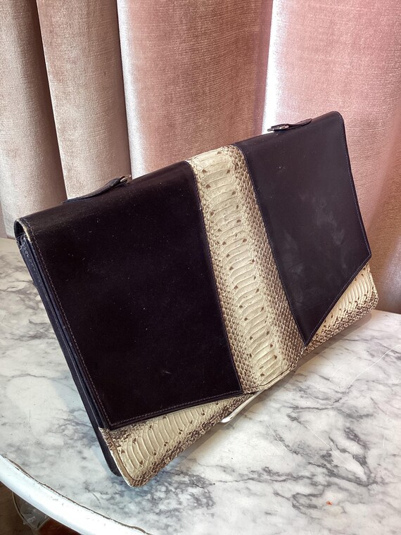 Vintage 1970’s leather snakeskin python envelope … - image 2