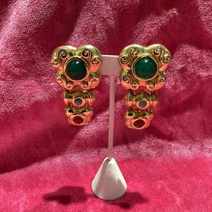VTG 1980s Christian Dior Etruscan Clip Regal Cabachon Glass Statemeny Runway Earrings
