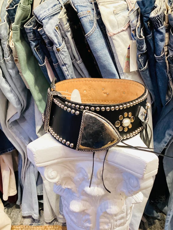小物 vintage 80s leather-jewelry belt Vintage Concho Studded Belt Vintage 80s 90s Womens