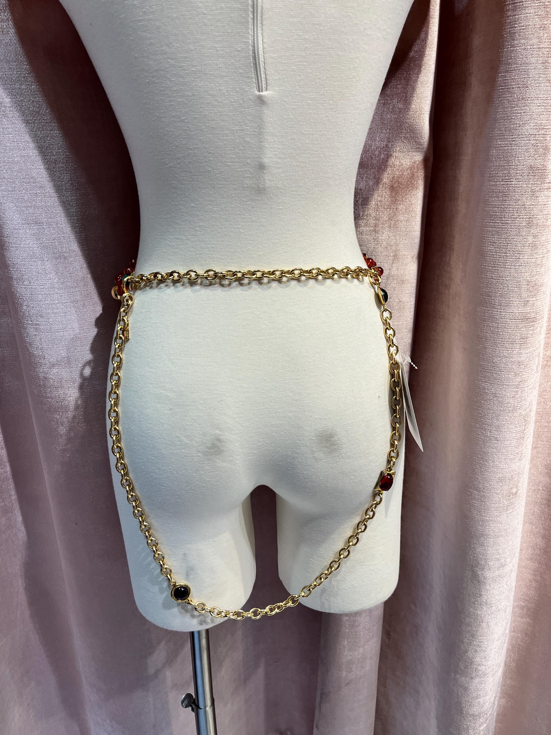 Vintage 1980s Gianni Versace Enamel Floral Metal Chain Waist Belt