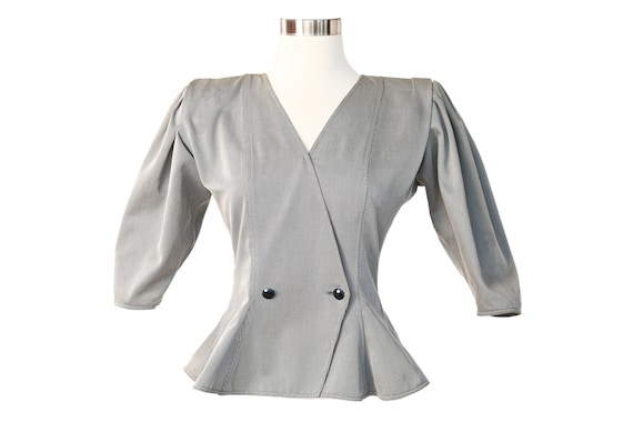 VINTAGE 1980's EMANUEL UNGARO Pin Stripe Peplum Pu