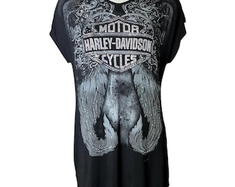 Y2k White Harley Davidson Long Sleeve Shirt With Rhinestone Wings