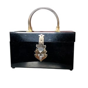 Vintage 1950’s Acrylic Lucite Top Handle Black Box Handbag