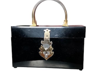 Vintage 1950’s Acrylic Lucite Top Handle Black Box Handbag