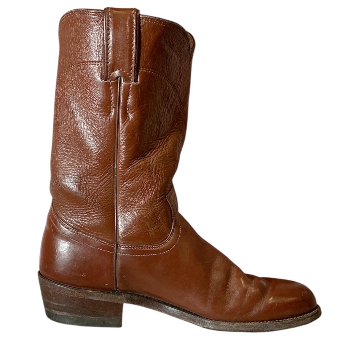Vintage 90s Tony lama cowboy cowgirl cognac leather flat ankle roper rodeo boots 6 B, foto 2 di 5