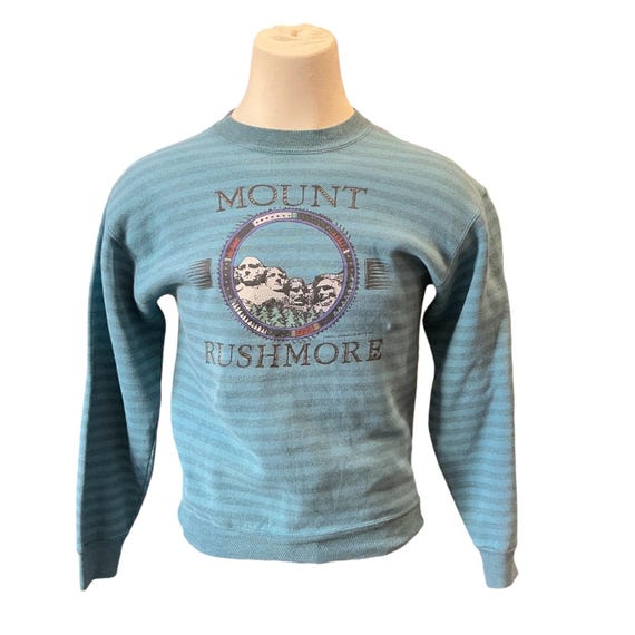Vintage H.L Miller Gold Striped Mout Rushmore Graphic Teal Sweatshirt L
