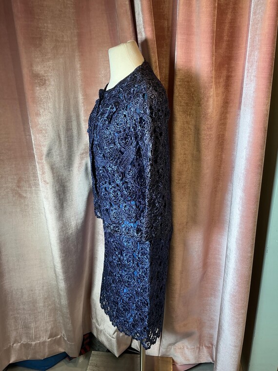Vintage 60’s Italian raffia straw navy blue jacke… - image 6