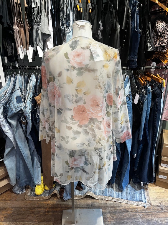 Vintage 80s sheer floral duster - image 3