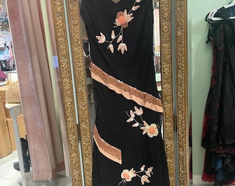 Vintage Y2K Sue Wong Floral Asymmetrical Hem Silk Dress