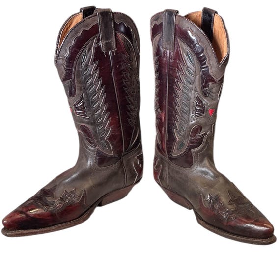 Vintage Y2K Sendra Burgundy Heart Western Rodeo Leather Cowgirl