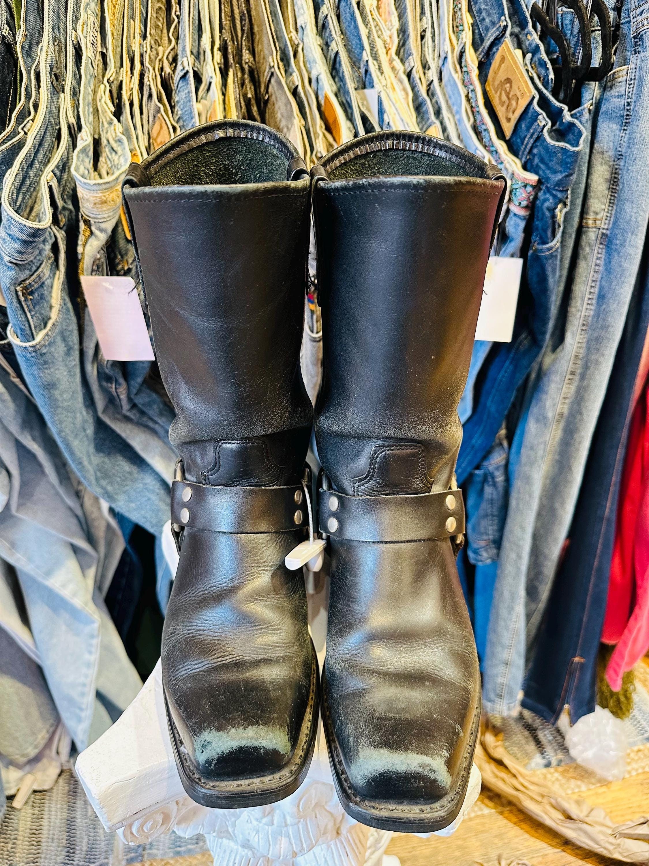Double H 7 Black Leather Harness Boots Biker Motorcycle Vintage REV Gear Black Leather Motorcycle Boots | Silver  main image 4