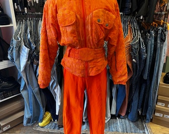 Vintage 80s NILS day glow orange neon snow suit jumpsuit medium