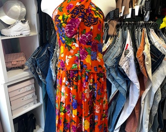 Vintage 90s floral silk top and skirt two piece Matching Set small