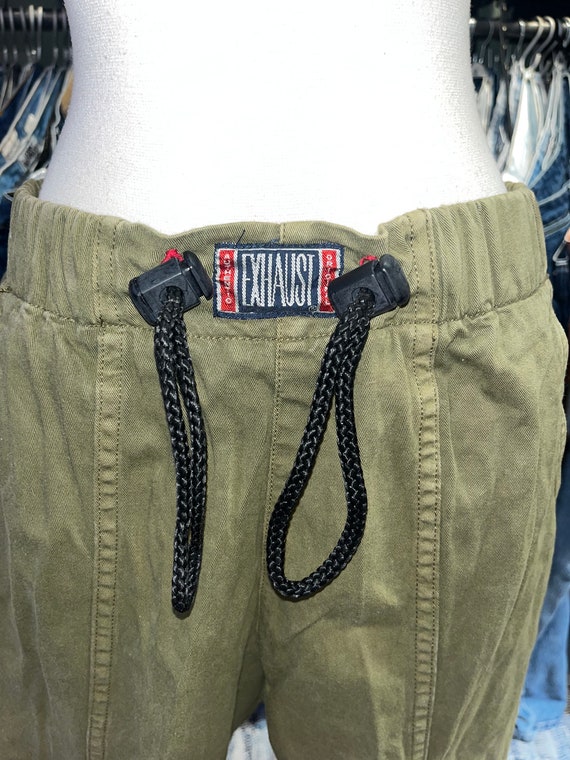 Vintage 80s EXHAUST army green cargo drawstring P… - image 2