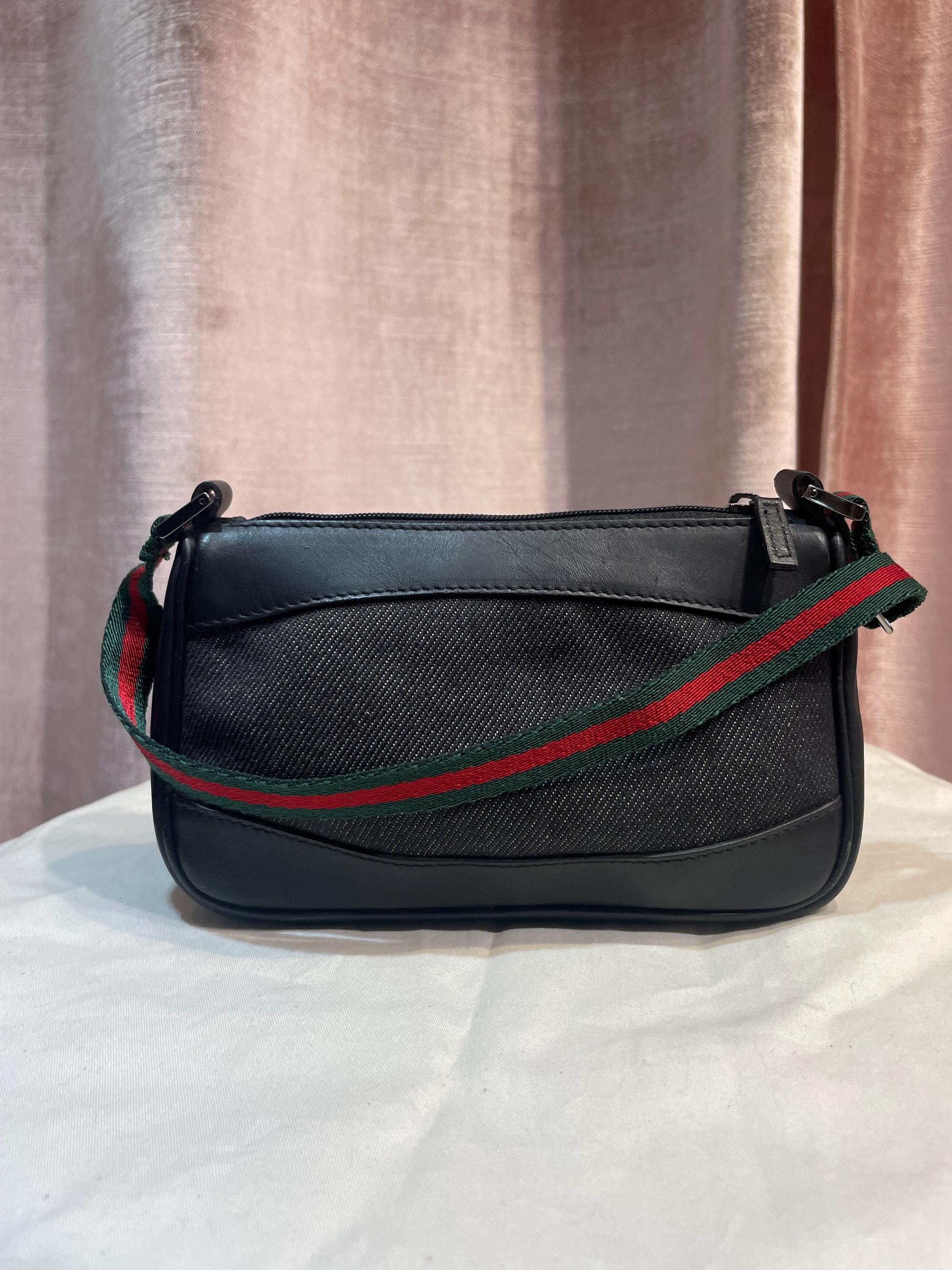 Vintage Y2k GUCCI Stripe Shoulder Denim Leather MINI Micro