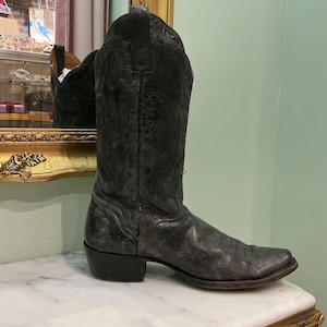 Vintage J.B Dillon Black Leather Distressed Cowgirl Boots