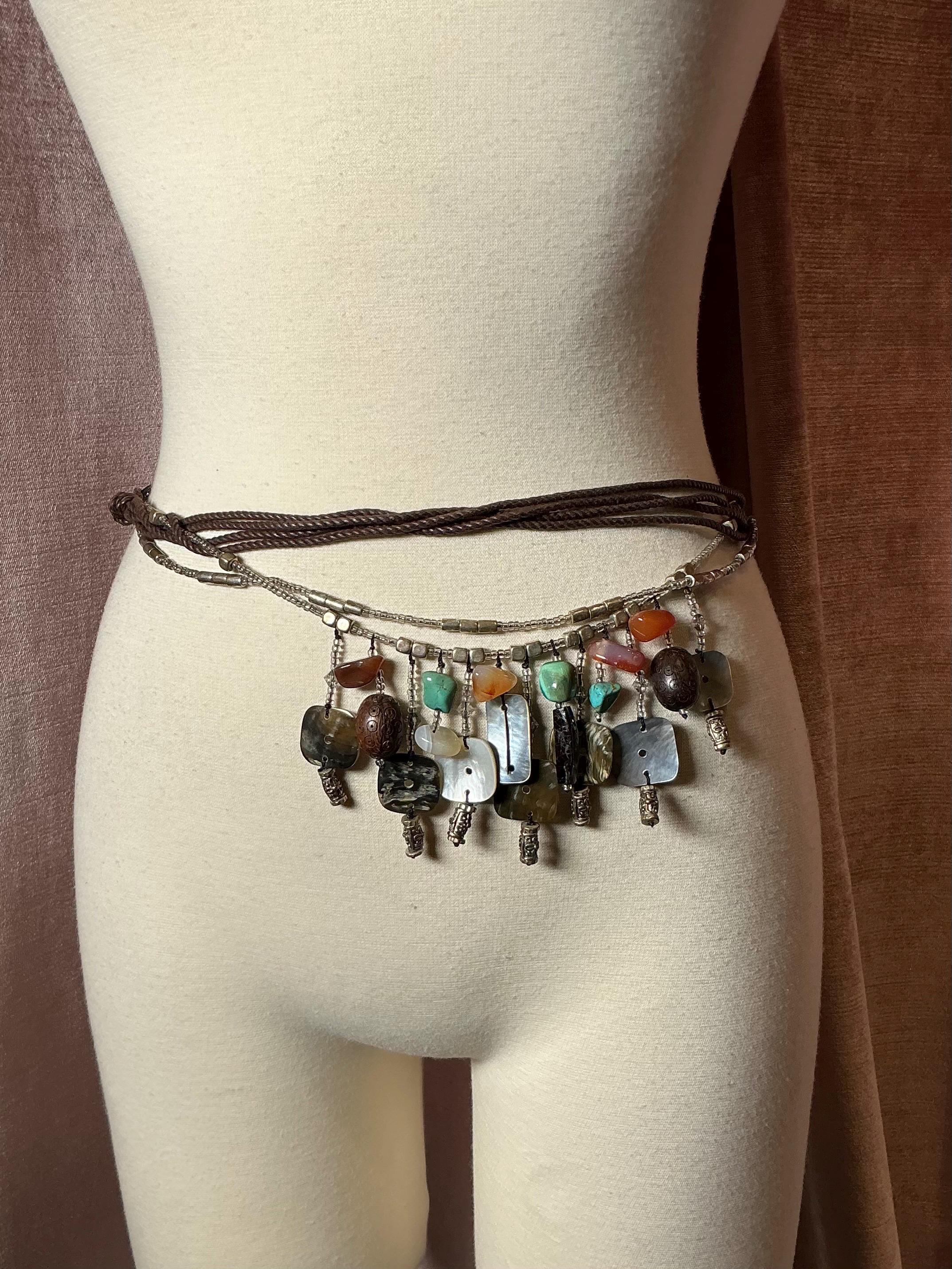 Vintage 1980s Boho Artisan Crafted Colorful Stone Waist Belt  display picture 3