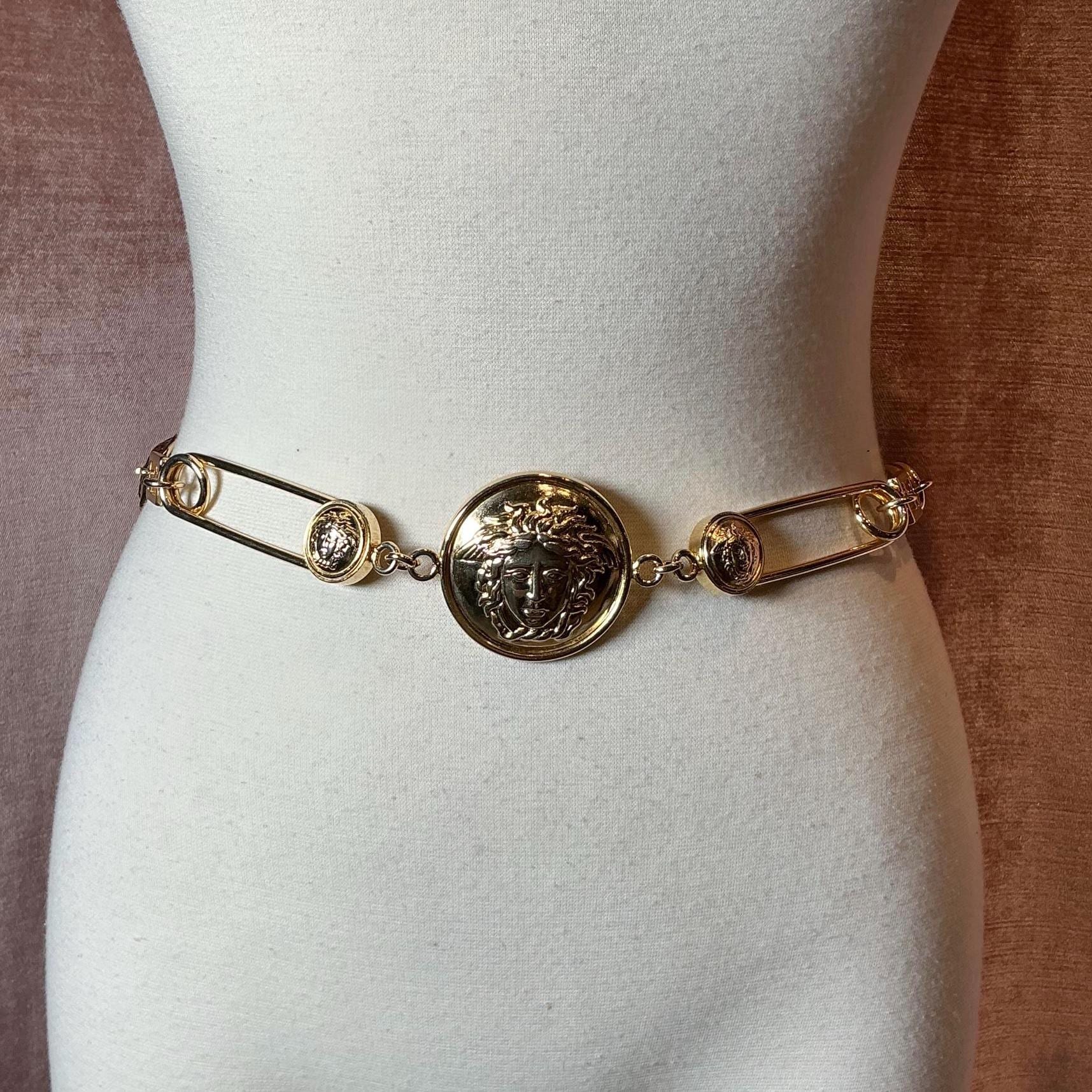 Vintage 1990s Versace Gold Plated Medusa Medallion Safety Pin