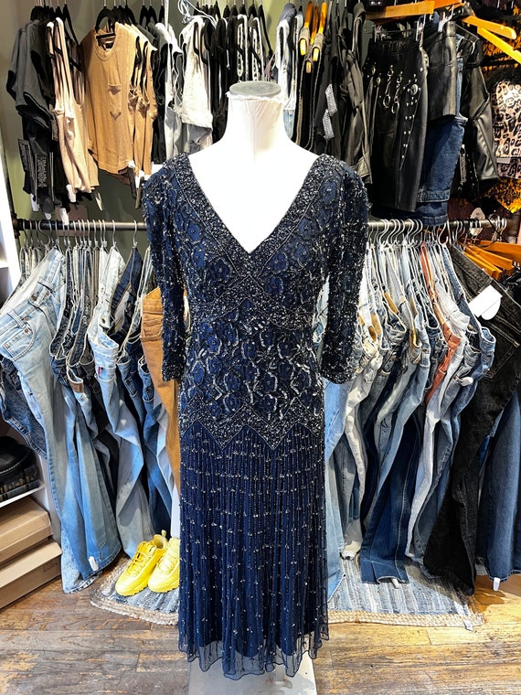Vintage y2k beaded lace long sleeve dress