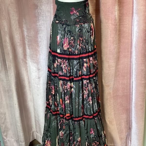 Vintage Y2K 90s Jean Paul Gaultier Soliel mesh boho floral stripe tiered maxi skirt medium