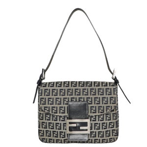 Vintage Y2K Fendi Zucca Canvas FF Logo Baguette Leather Shoulder Bag