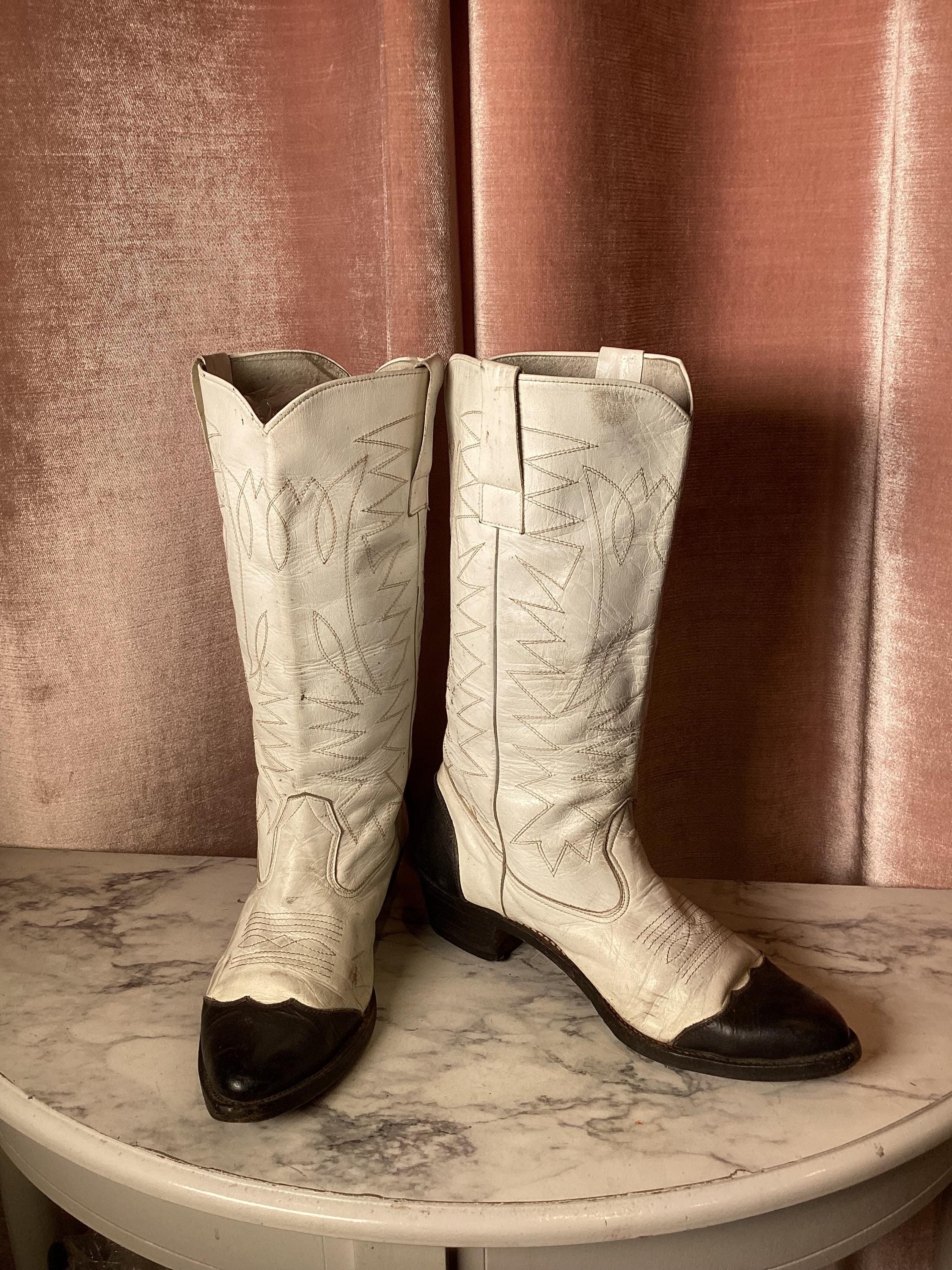 Vintage 90's Cap Toe Leather Cowboy Cowgirl Boots 7 - Etsy