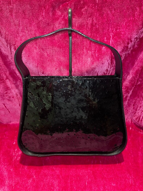 Vintage 90s ostrich Patent Leather Shoulder Bag - image 4