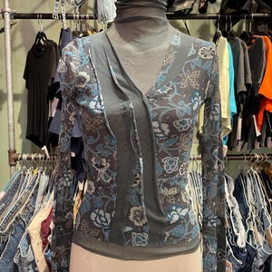 Vintage Y2K Monoprix Paisley Mesh Turtleneck Top