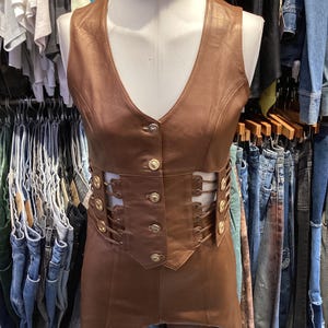 Vintage 90s y2k Cache Bronze Leather Two Piece Short Set Small