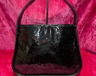 Vintage 90s ostrich Patent Leather Shoulder Bag
