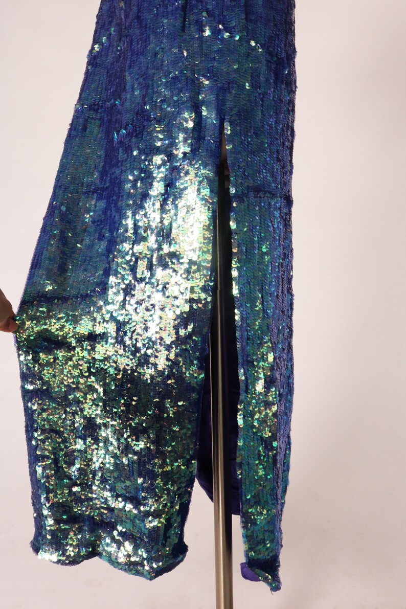 Double Slit Iridescent Party Skirt Vintage Sequin Side Slit Midi Skirt