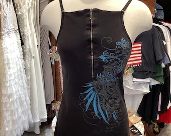 Vintage Y2K Harley Davidson Grafisk Dragkedja Cami: Biker Grunge Topp