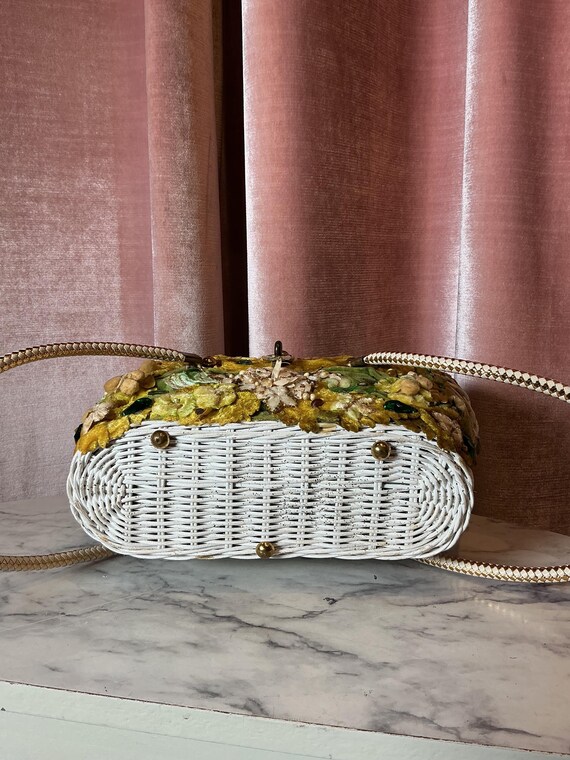 Vintage 1950s Midas of Miami Velvet Floral Applique Basket Box