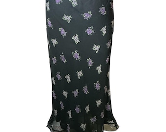 Vintage Y2k 100% Silk Floral Mesh Slip Skirt S