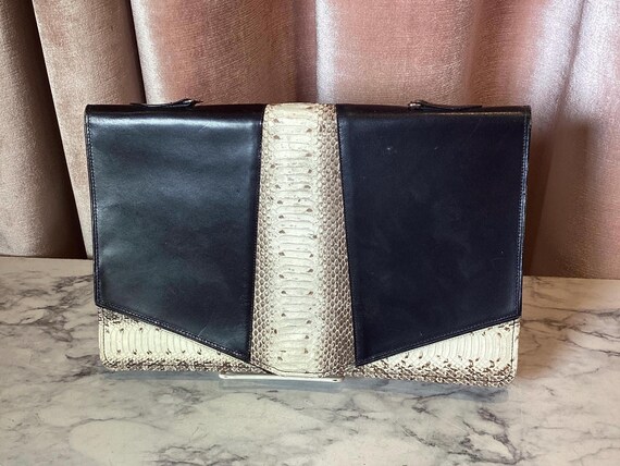 Vintage 1970’s leather snakeskin python envelope … - image 1