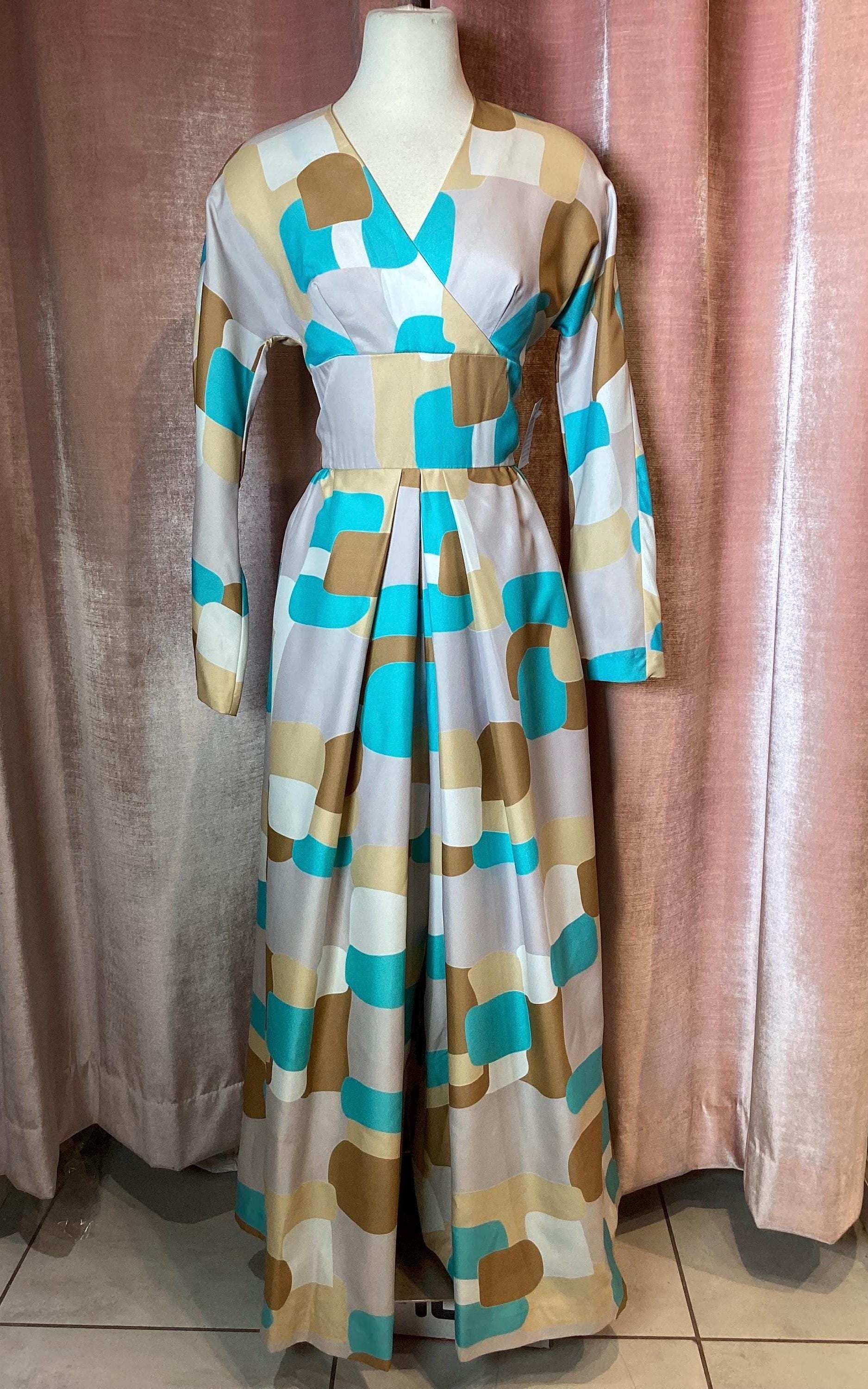 Vintage 1960s/1970s Mid Century Print Palazzo Wide Leg & Pier Jumpsuit One Piece Dress