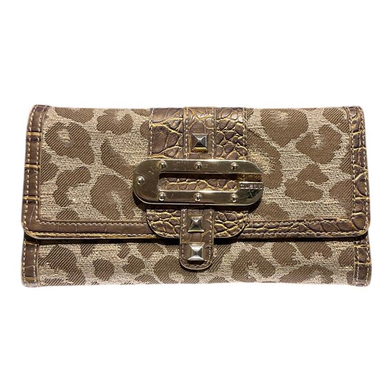 Vintage Y2K Guess Leopard Print Gold Studded Wallet